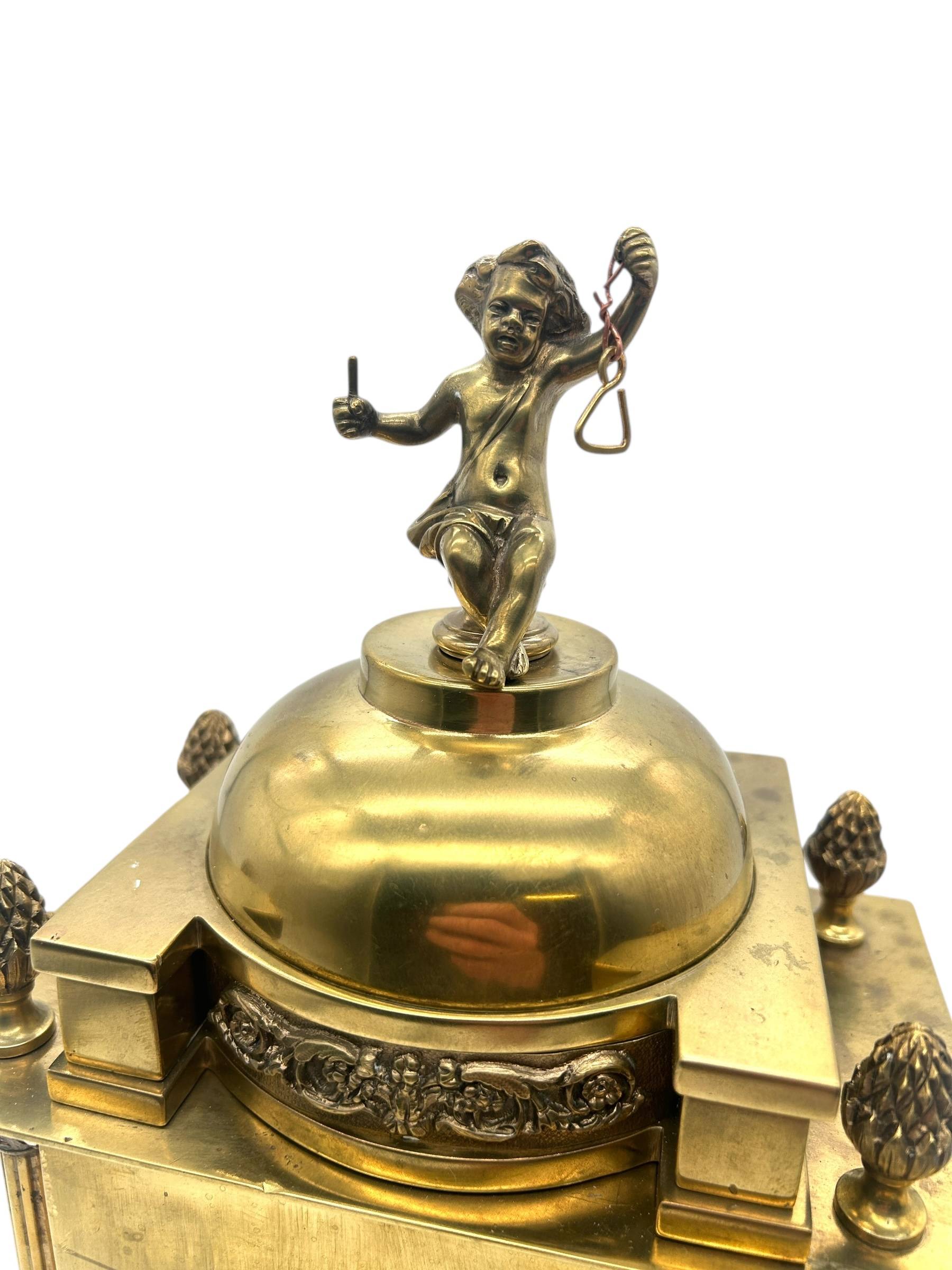 Solid Ormolu Bronze Mantel Clock – Gong Striking Mantel Clock – Cherub finial