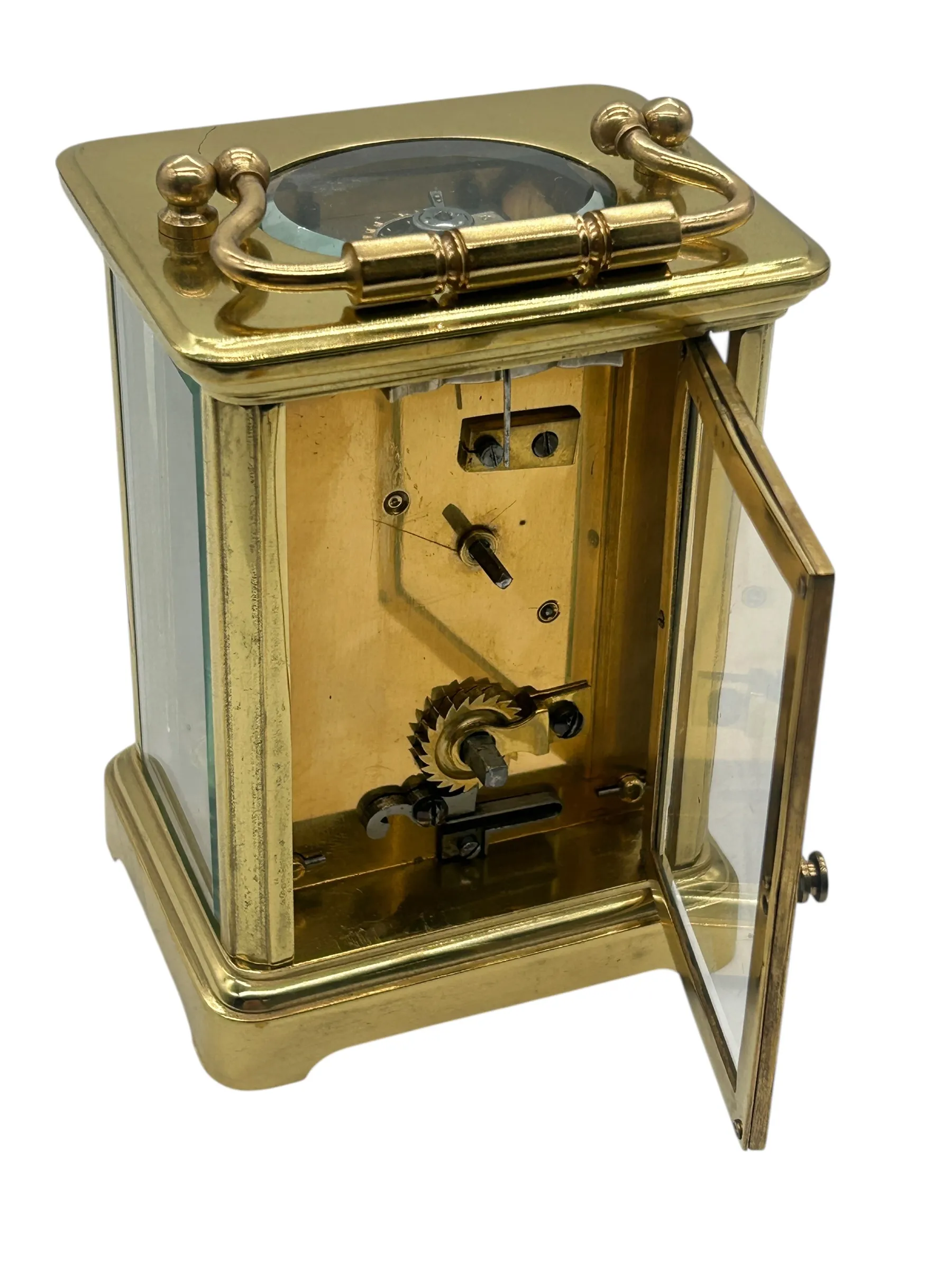 Classic Carriage Clock with Brass and Enamel Masked Dial – French 8-Day Timepiece Movement.