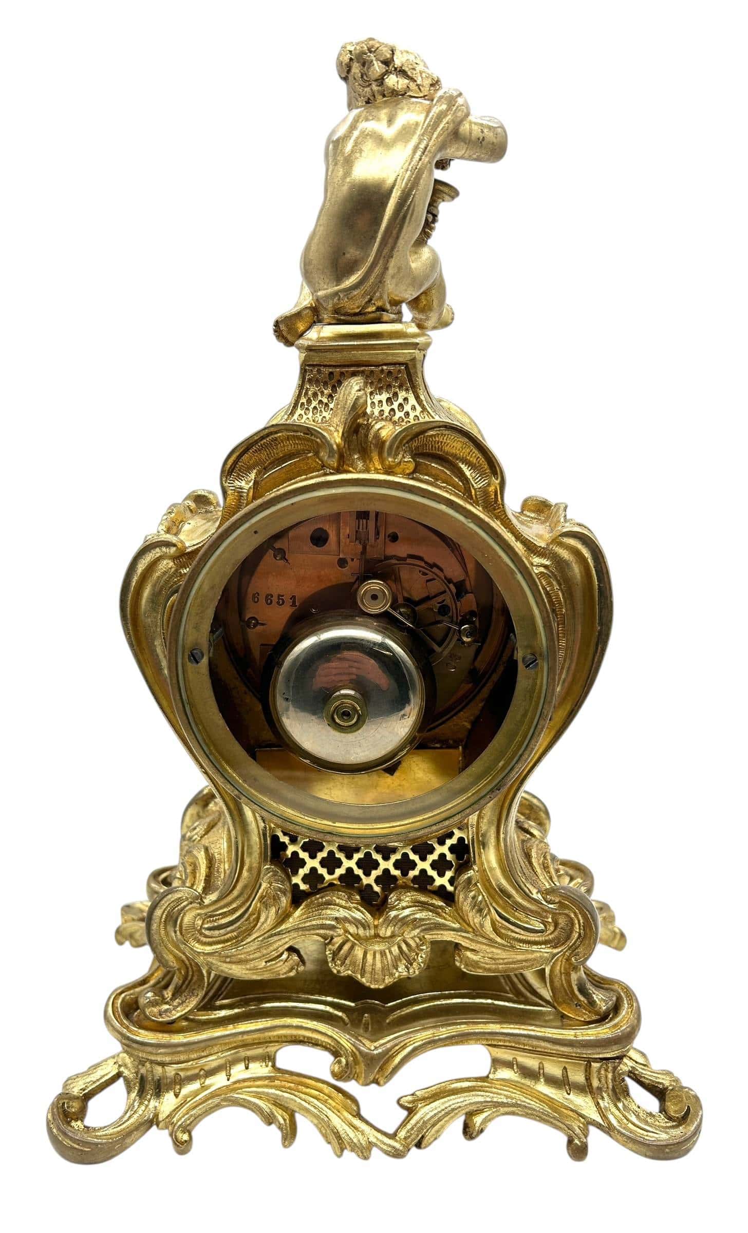Antique French Ormolu Scrolling Mantel Clock – Cherub Finial