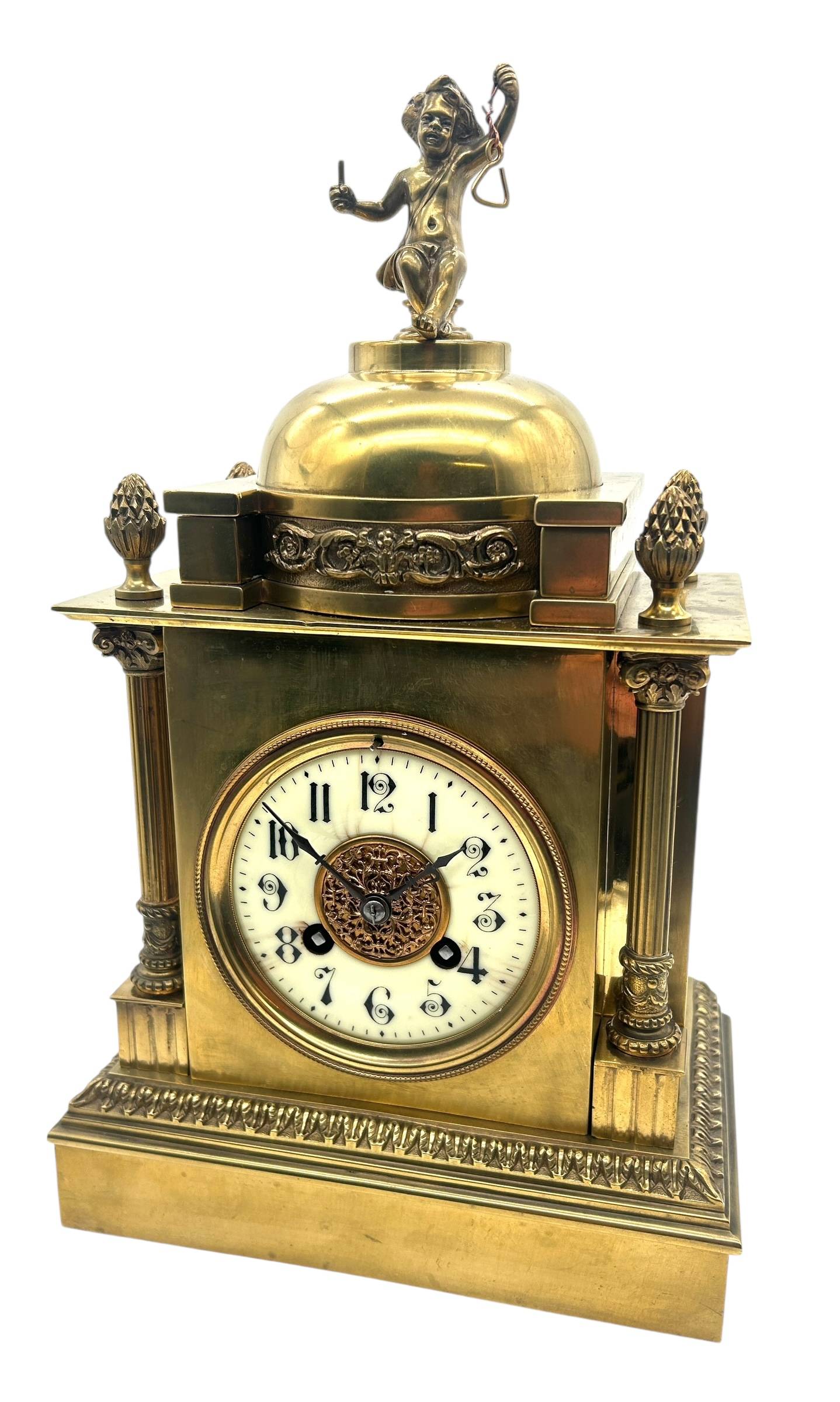 Solid Ormolu Bronze Mantel Clock – Gong Striking Mantel Clock – Cherub finial
