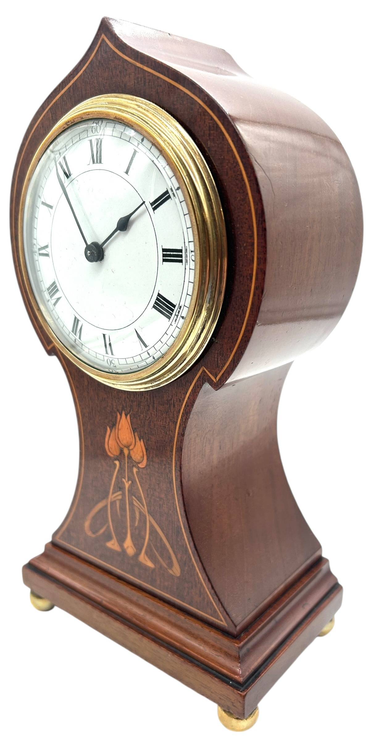 Art Nouveau Tulip Inlaid Mantel Clock – Mahogany French Timepiece with Inlay