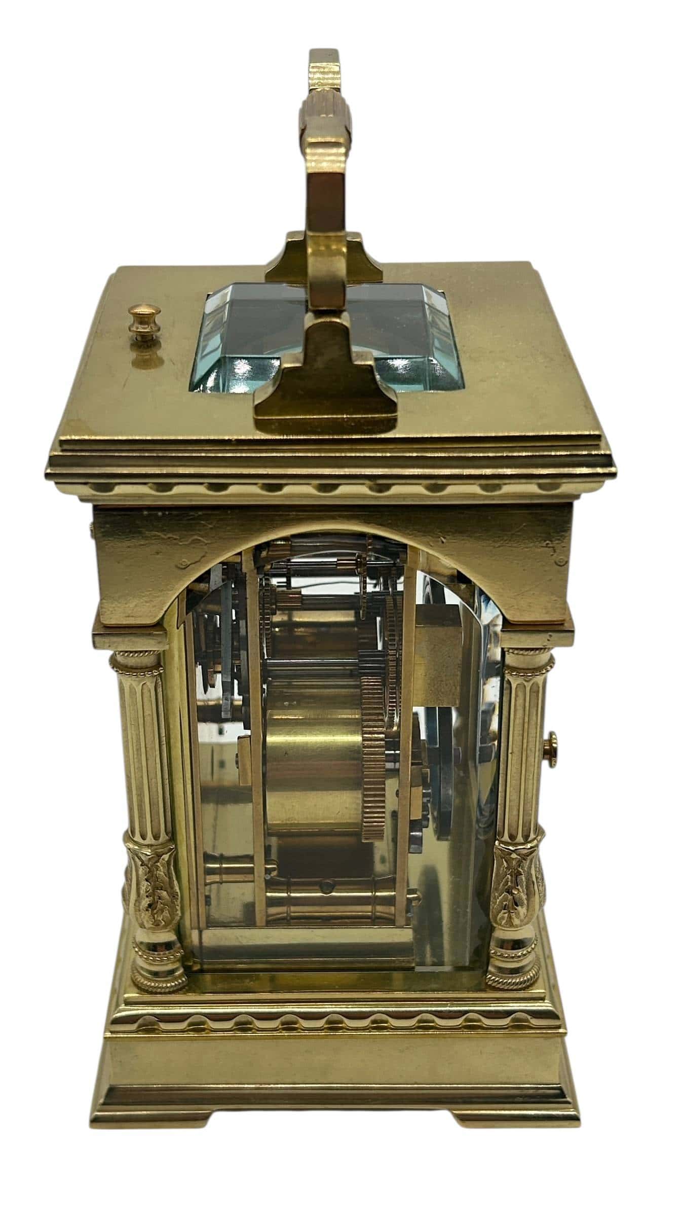 Incredible Architectural Carriage Clock with Brass and Enamel Masked Dial – French 8-Day Gong Striking Carriage Clock with Repeat Feature.