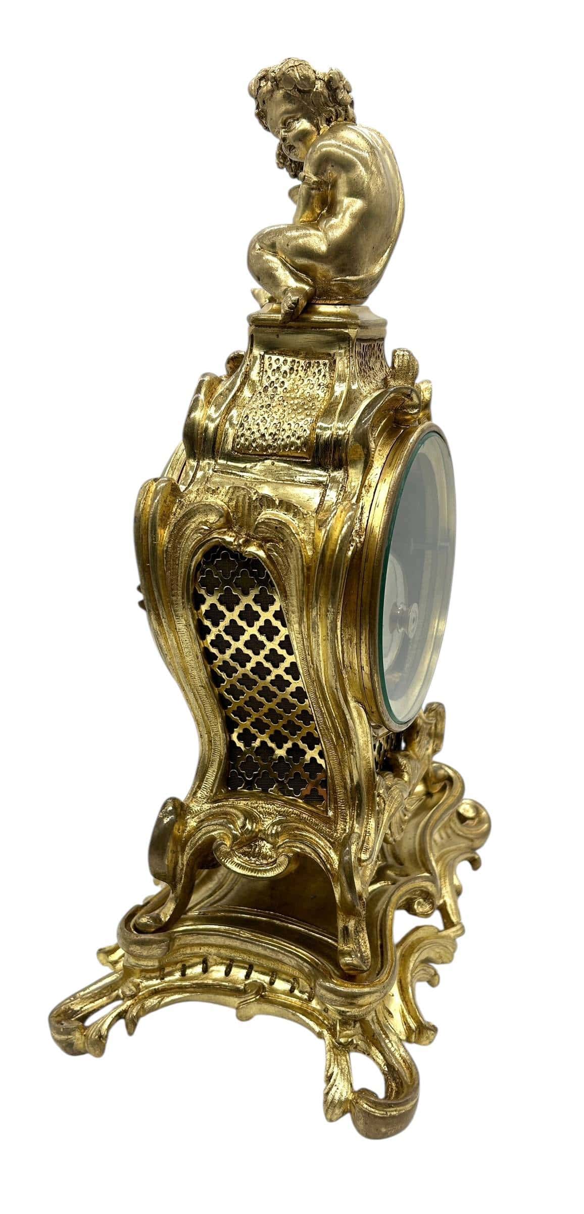 Antique French Ormolu Scrolling Mantel Clock – Cherub Finial