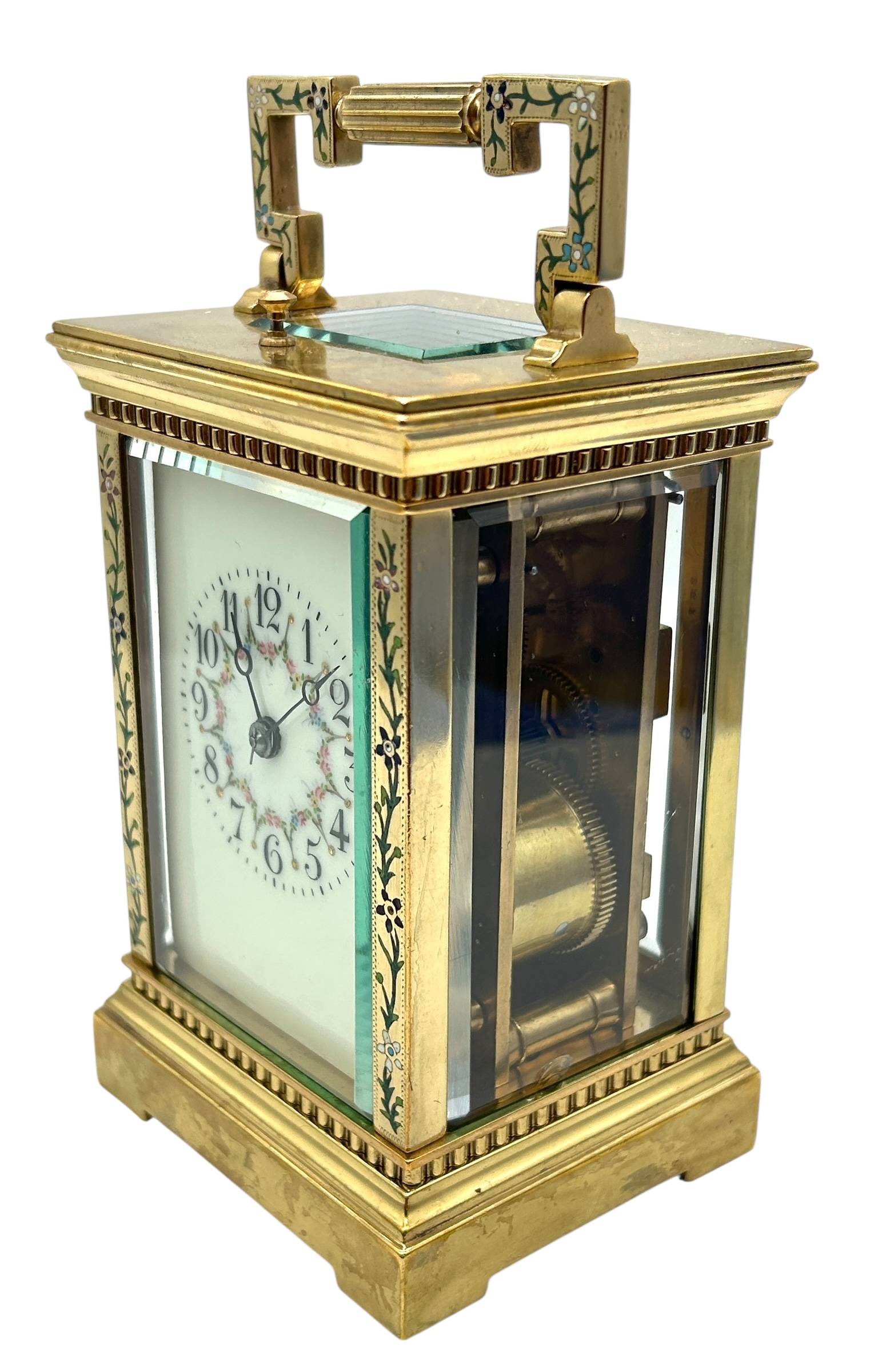 Antique French Repeater Carriage Clock – Enamelled Decoration 8 – Day Gong Striking Carriage C1890