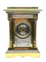Rare solid ormolu French mantel clock with silver mounts – Architectural striking mantle clock c1880