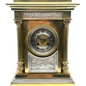 Rare solid ormolu French mantel clock with silver mounts – Architectural striking mantle clock c1880