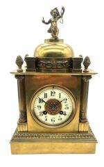 Solid Ormolu Bronze Mantel Clock – Gong Striking Mantel Clock – Cherub finial