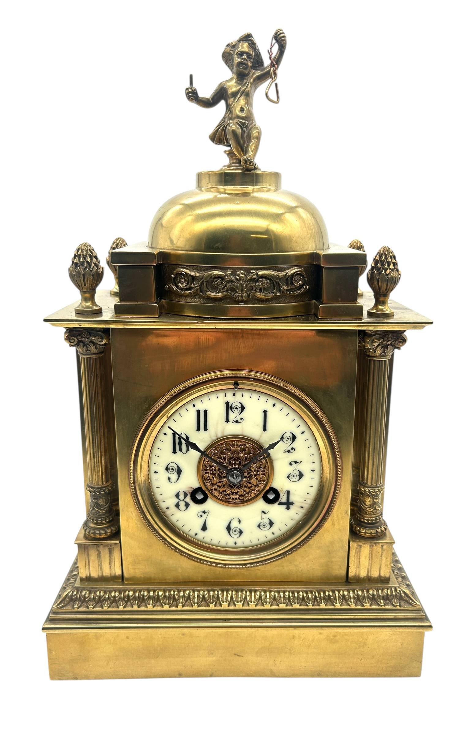Solid Ormolu Bronze Mantel Clock – Gong Striking Mantel Clock – Cherub finial