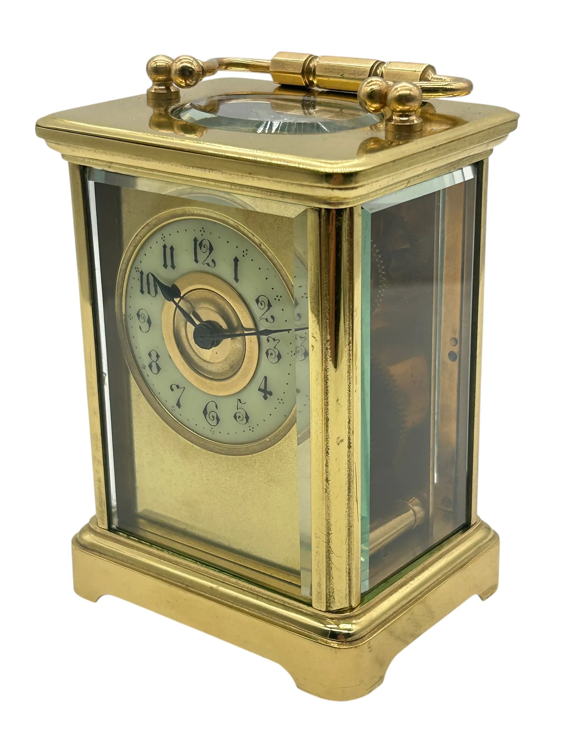 Classic Carriage Clock with Brass and Enamel Masked Dial – French 8-Day Timepiece Movement.