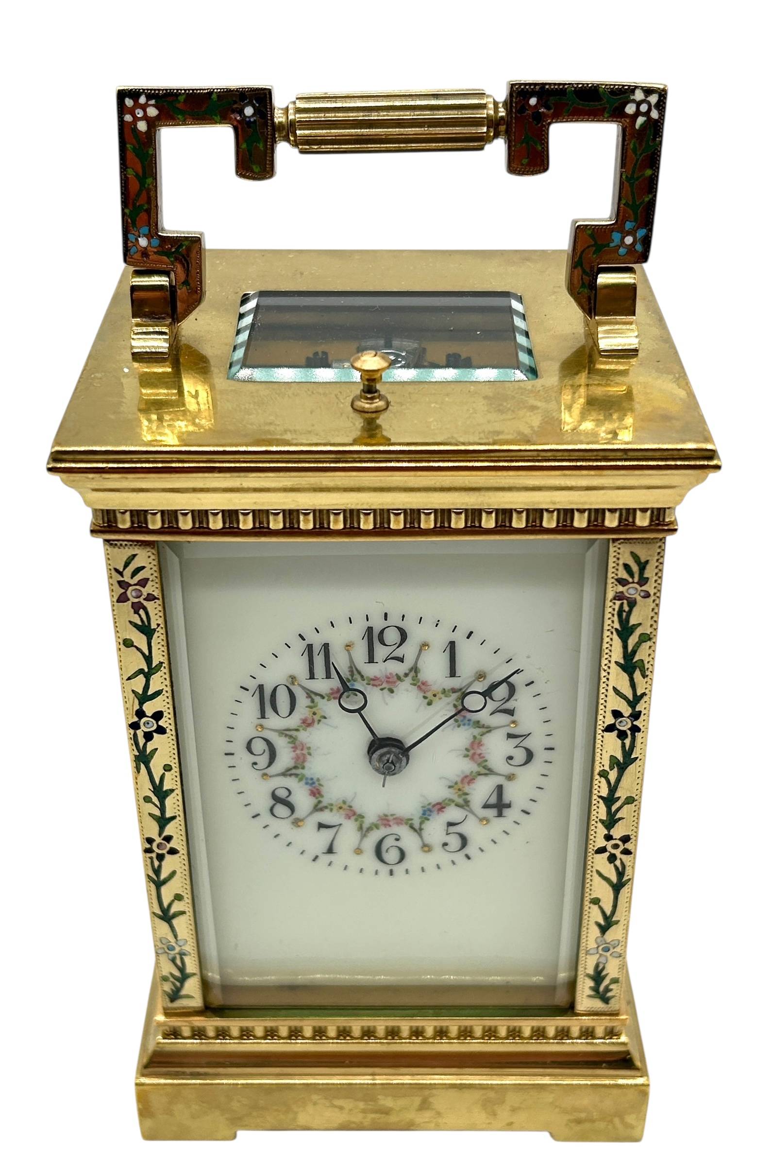 Antique French Repeater Carriage Clock – Enamelled Decoration 8 – Day Gong Striking Carriage C1890