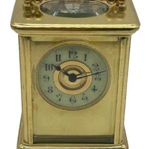 Classic Carriage Clock with Brass and Enamel Masked Dial – French 8-Day Timepiece Movement.