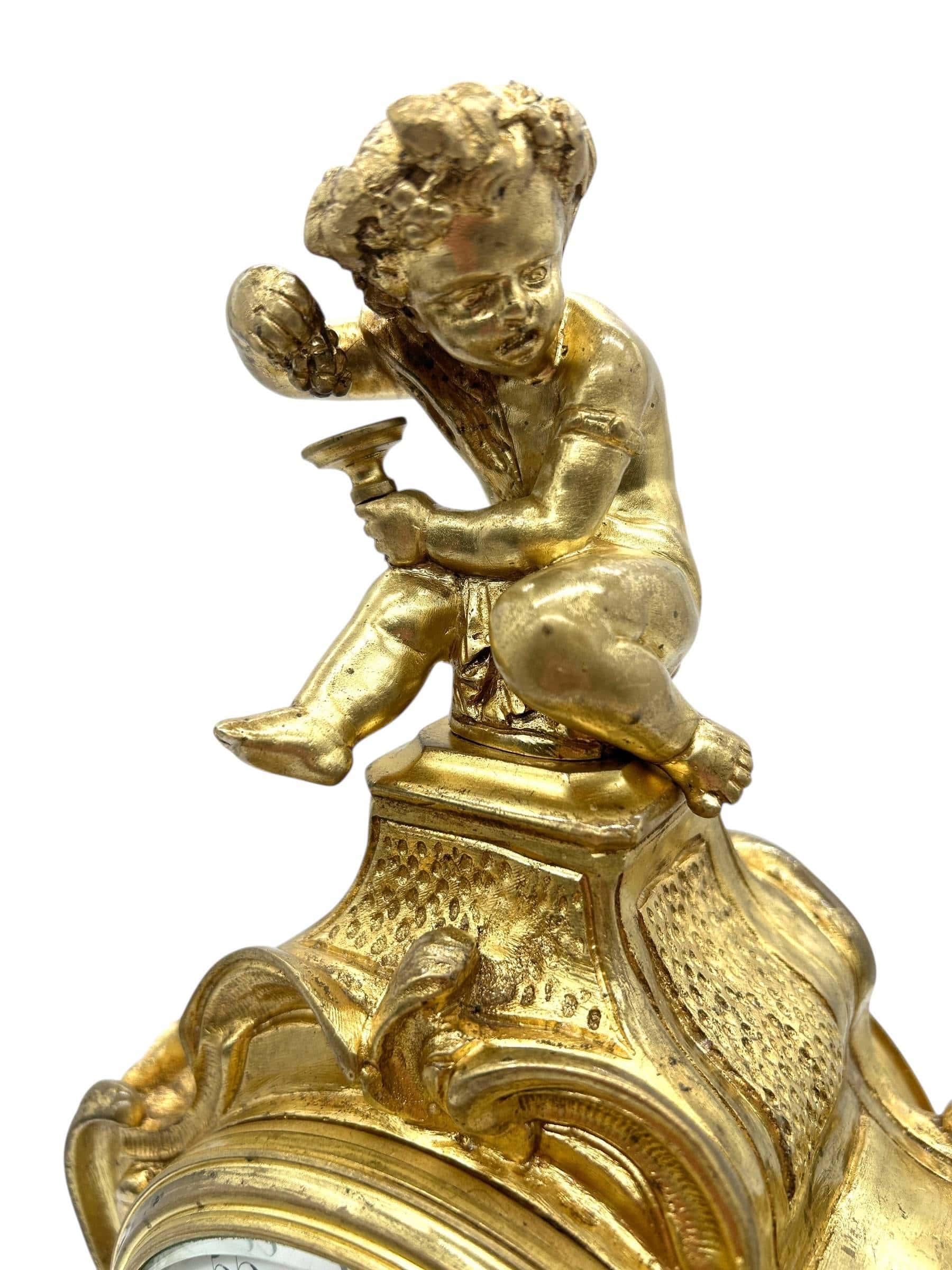 Antique French Ormolu Scrolling Mantel Clock – Cherub Finial