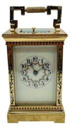 Antique French Repeater Carriage Clock – Enamelled Decoration 8 – Day Gong Striking Carriage C1890
