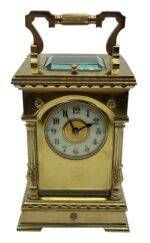 Incredible Architectural Carriage Clock with Brass and Enamel Masked Dial – French 8-Day Gong Striking Carriage Clock with Repeat Feature.