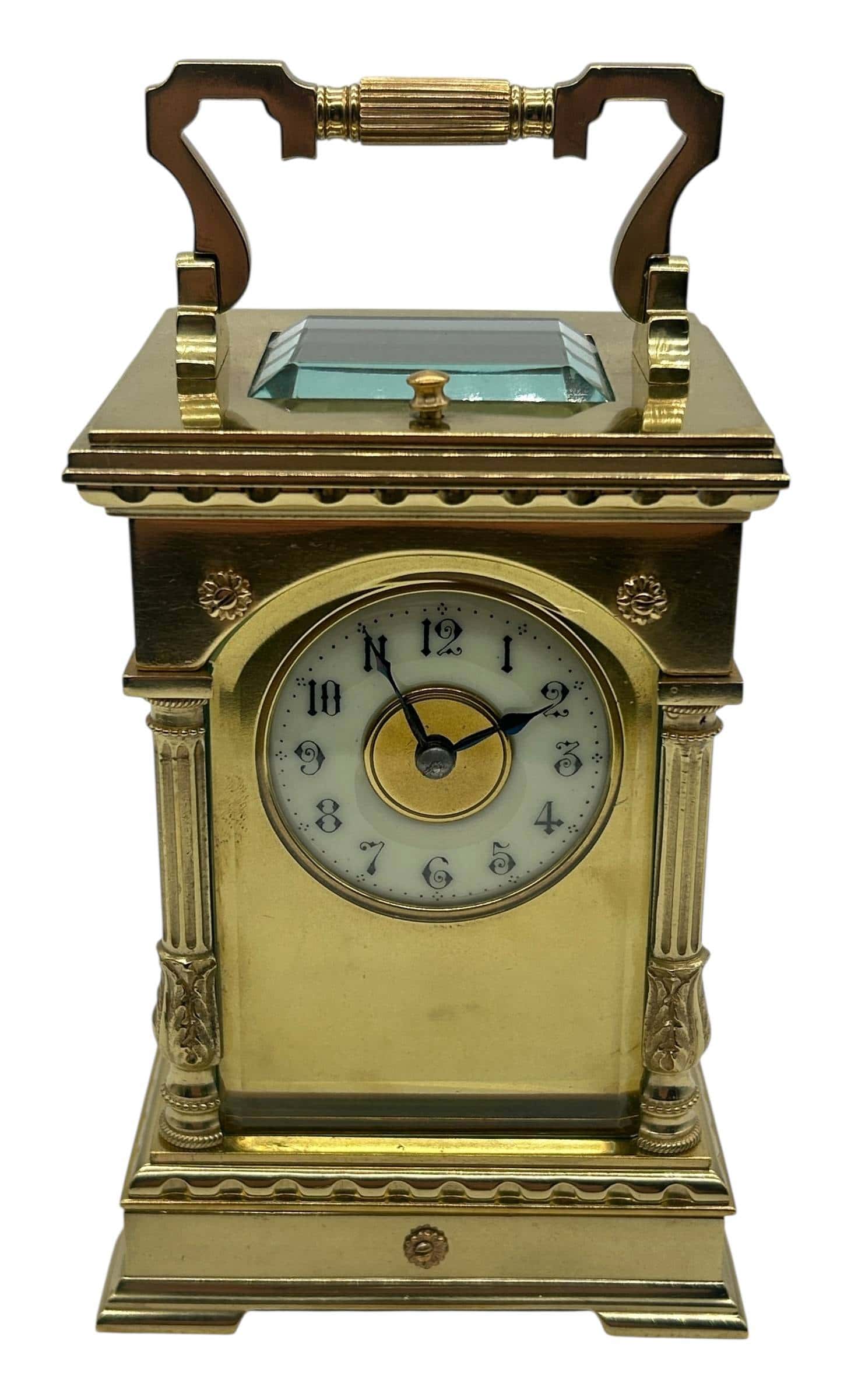 Incredible Architectural Carriage Clock with Brass and Enamel Masked Dial – French 8-Day Gong Striking Carriage Clock with Repeat Feature.