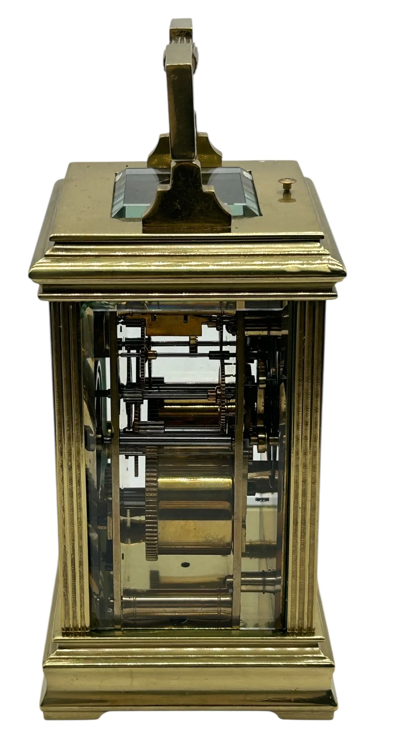 Interesting Mantel Clock Geometric Design with Enamel Dial – French 8-Day Gong Striking Carriage Clock with Repeat Feature.