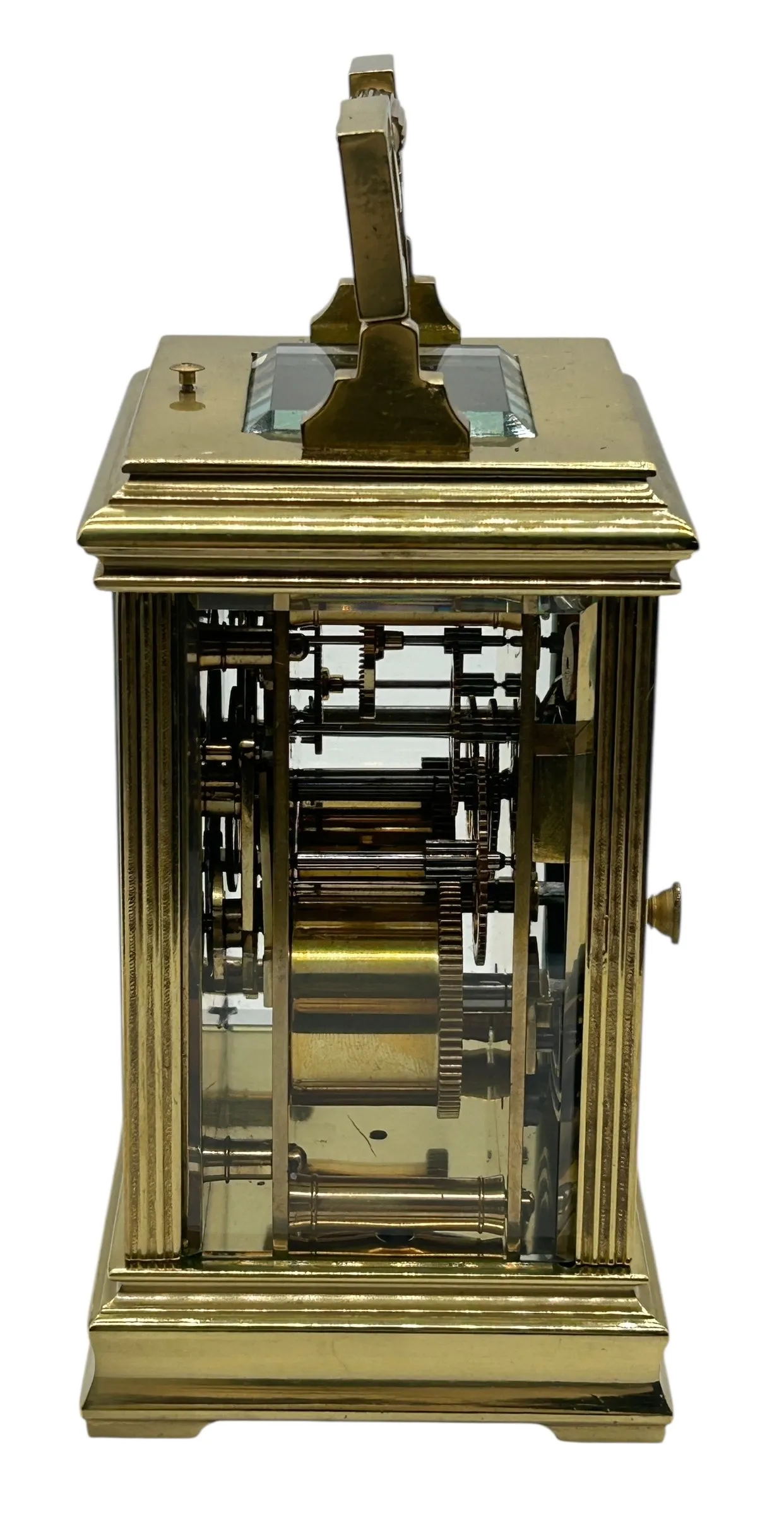 Interesting Mantel Clock Geometric Design with Enamel Dial – French 8-Day Gong Striking Carriage Clock with Repeat Feature.