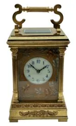 Art Nouveau Mantel Clock Tulip Designed Masked Dial – French 8-Day Gong Striking Carriage Clock