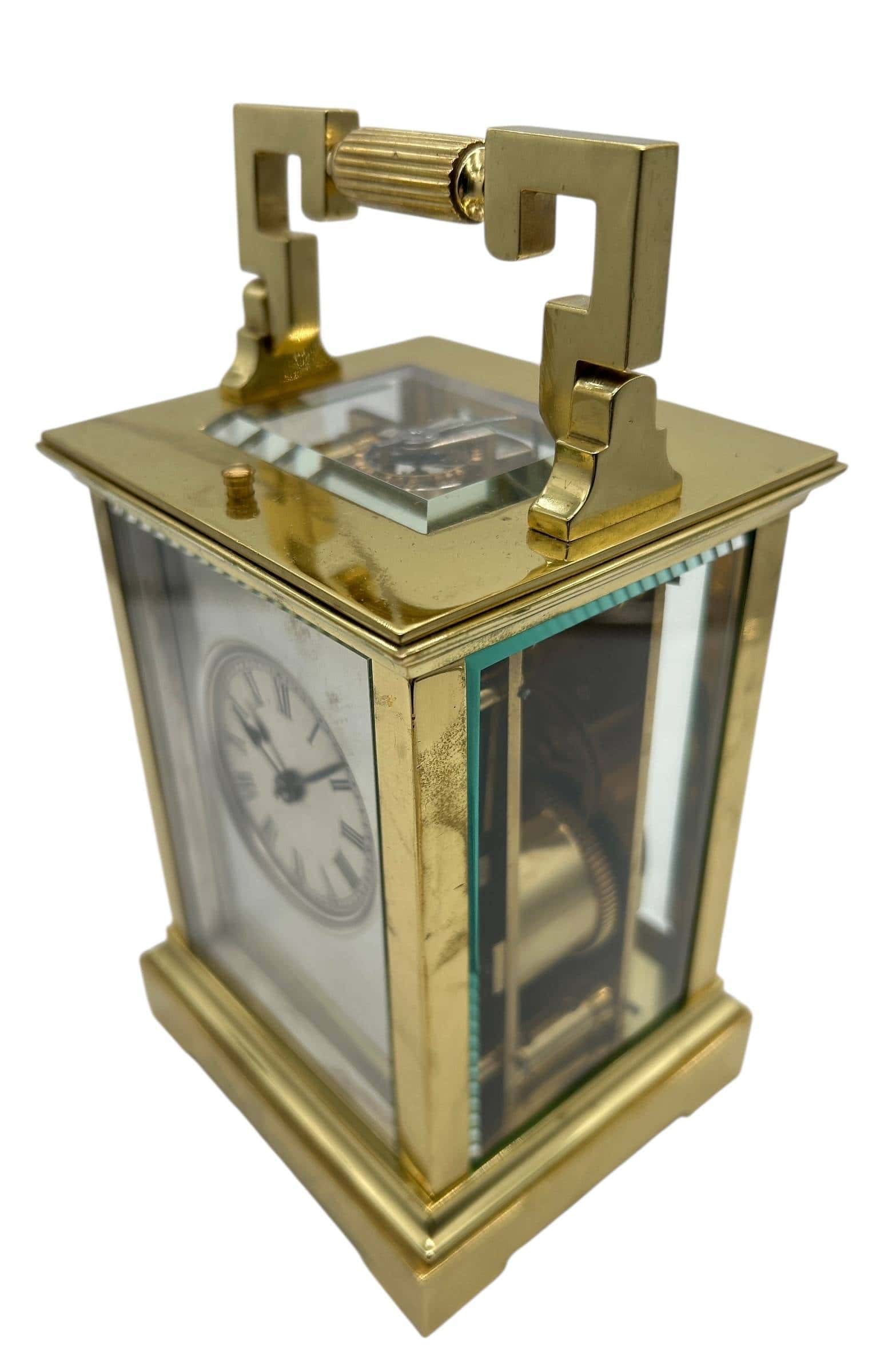 Victorian Mantel Clock Silver Masked Dial – French 8-Day Carriage Clock with Repeat Feature