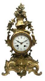 French Bronze Ormolu Scrolling Mantel Clock – 8-day striking mantle clock c1890