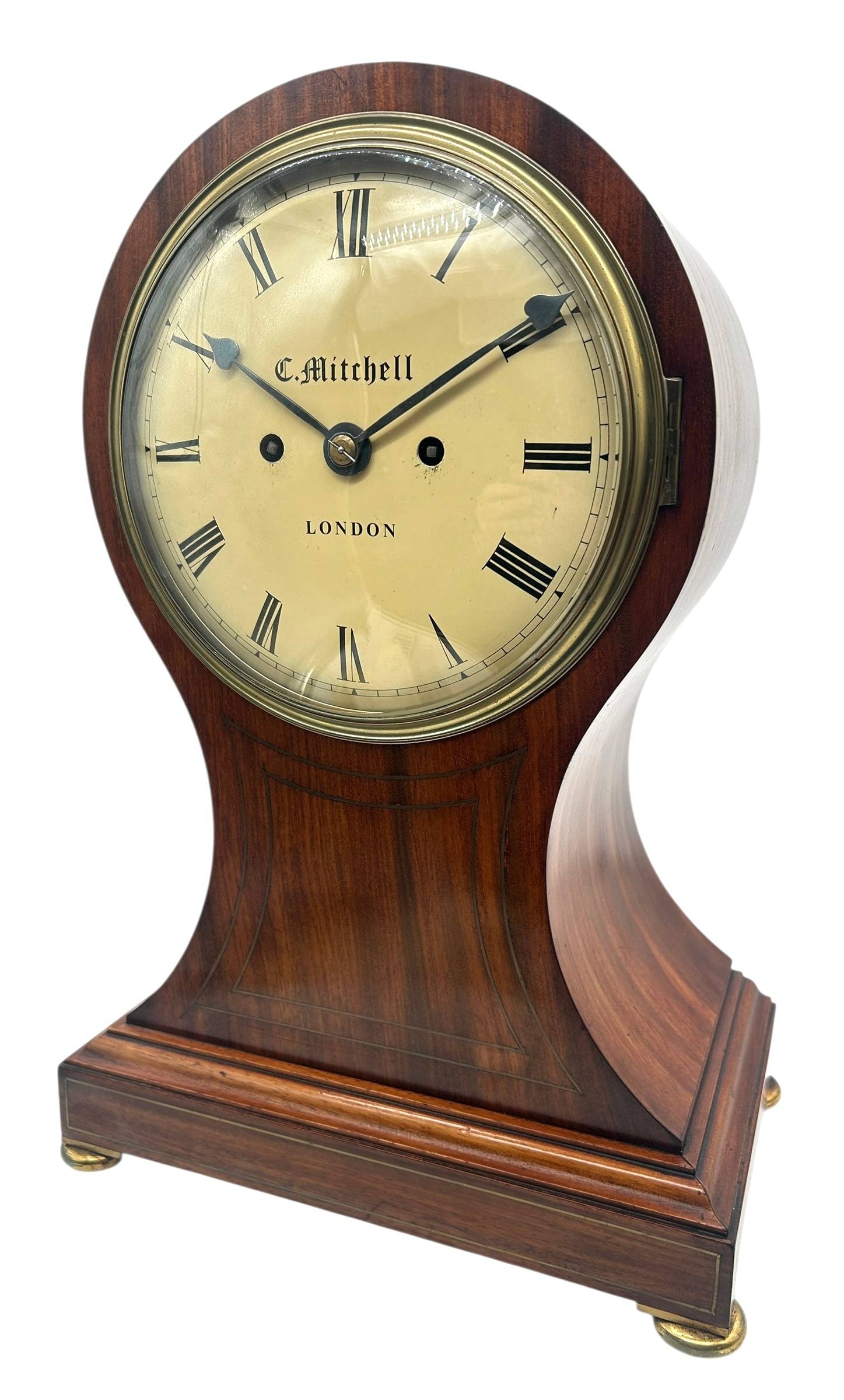 Superb Mahogany English Balloon Bracket Clock – Double Fusee Mantel Clock by C Mitchell of London
