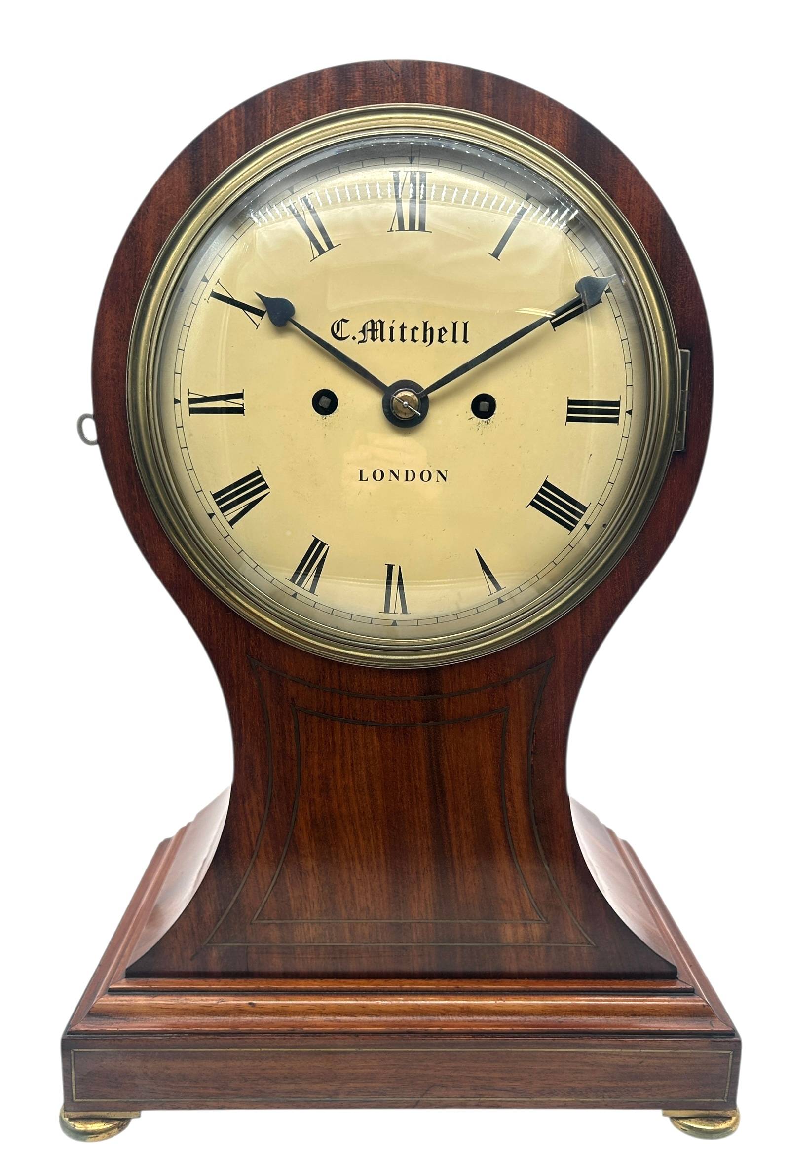 Superb Mahogany English Balloon Bracket Clock – Double Fusee Mantel Clock by C Mitchell of London