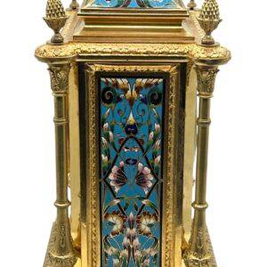 French Bronze Ormolu Champleve Mantel Clock