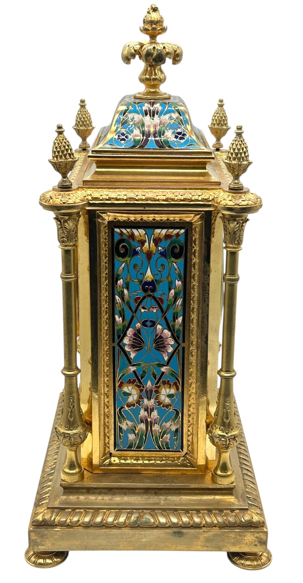 French Bronze Ormolu Champleve Mantel Clock