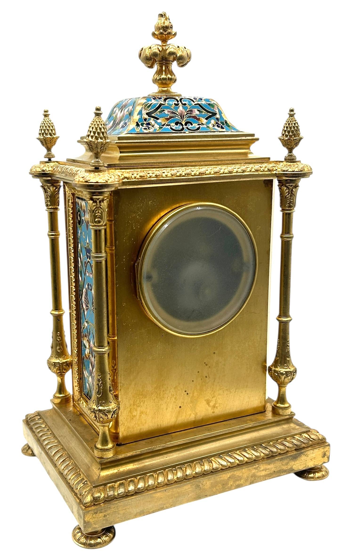 French Bronze Ormolu Champleve Mantel Clock