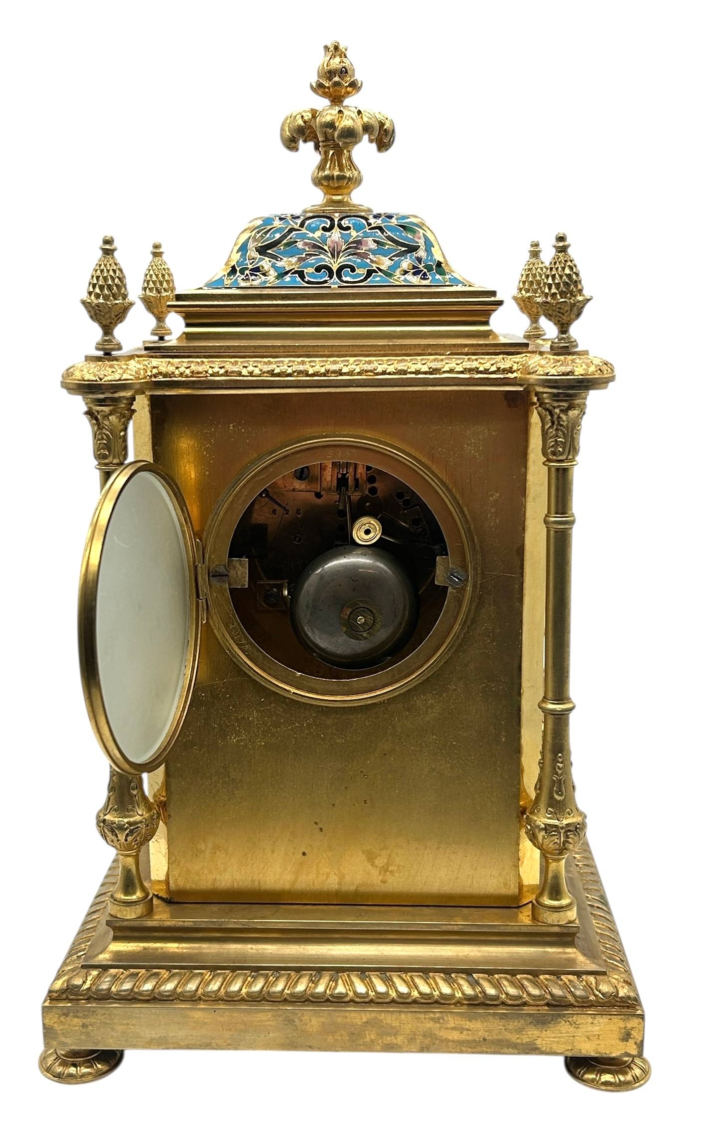 French Bronze Ormolu Champleve Mantel Clock
