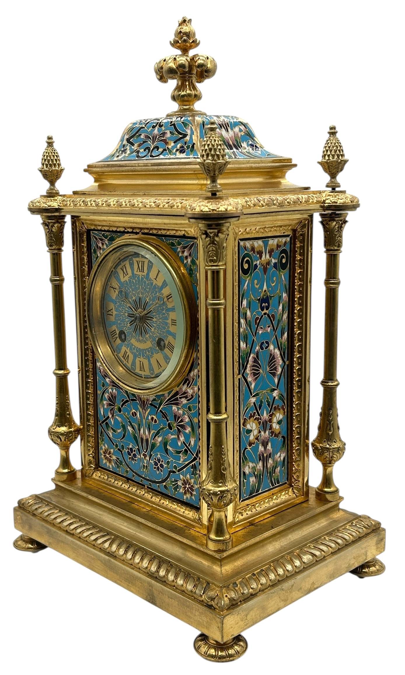 French Bronze Ormolu Champleve Mantel Clock