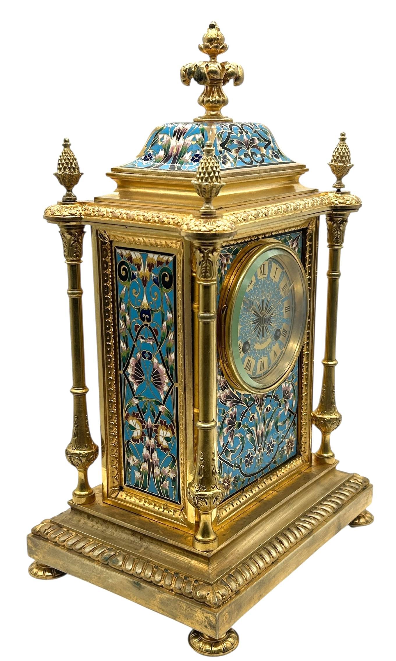 French Bronze Ormolu Champleve Mantel Clock