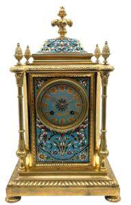 French Bronze Ormolu Champleve Mantel Clock