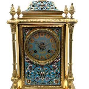 French Bronze Ormolu Champleve Mantel Clock