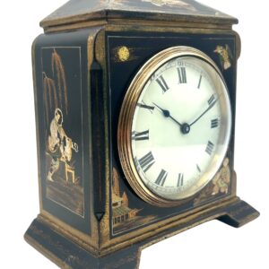 Quality Chinoiserie Mantel Clock – Black & Gold chinoiserie Clock- 8-Day Mantle Clock – Circa 1900