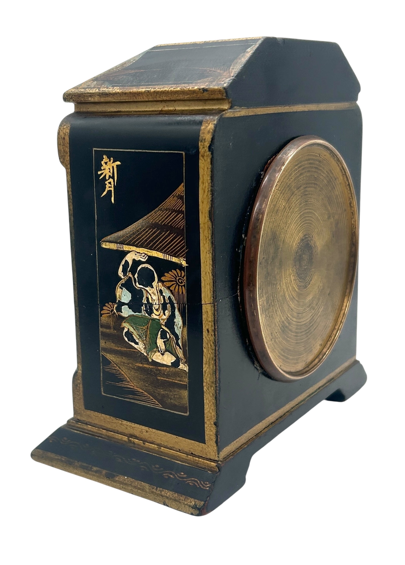 Quality Chinoiserie Mantel Clock – Black & Gold chinoiserie Clock- 8-Day Mantle Clock – Circa 1900