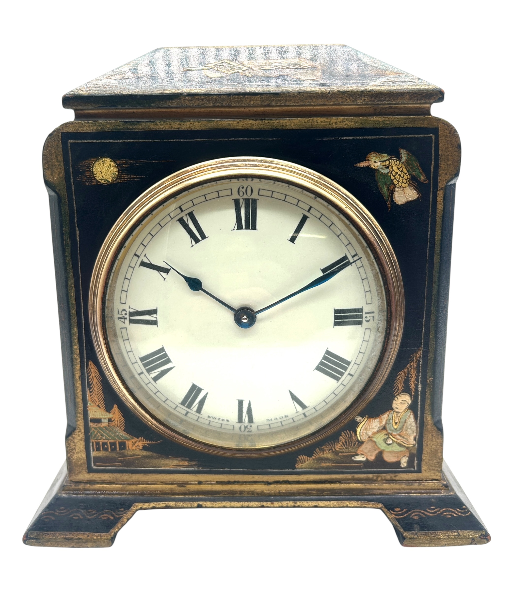 Quality Chinoiserie Mantel Clock – Black & Gold chinoiserie Clock- 8-Day Mantle Clock – Circa 1900