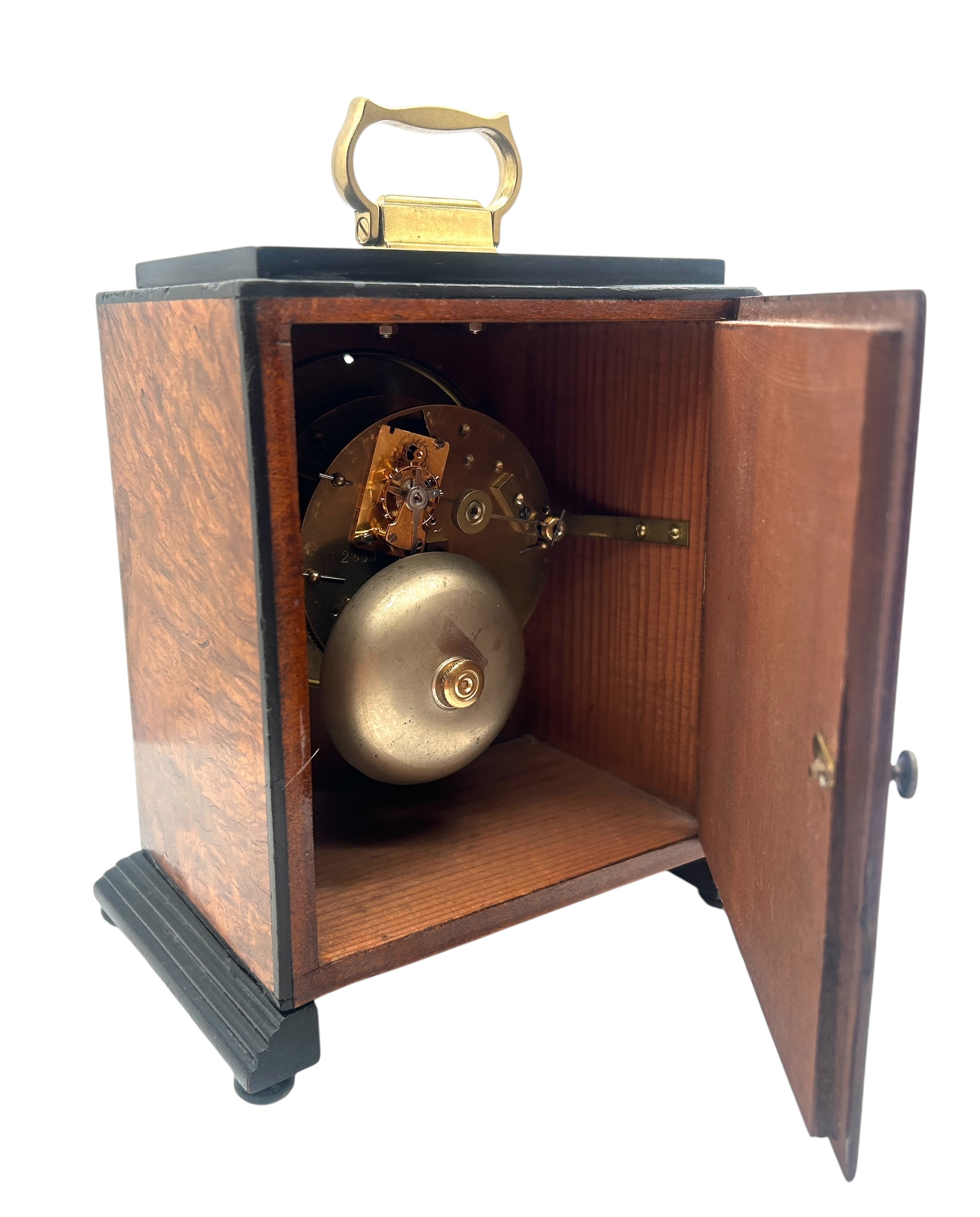 Quality Burr Walnut and Ebony Mantel Clock – Satinwood & MOP inlay - 8-Day Mantle Clock – Circa 1900