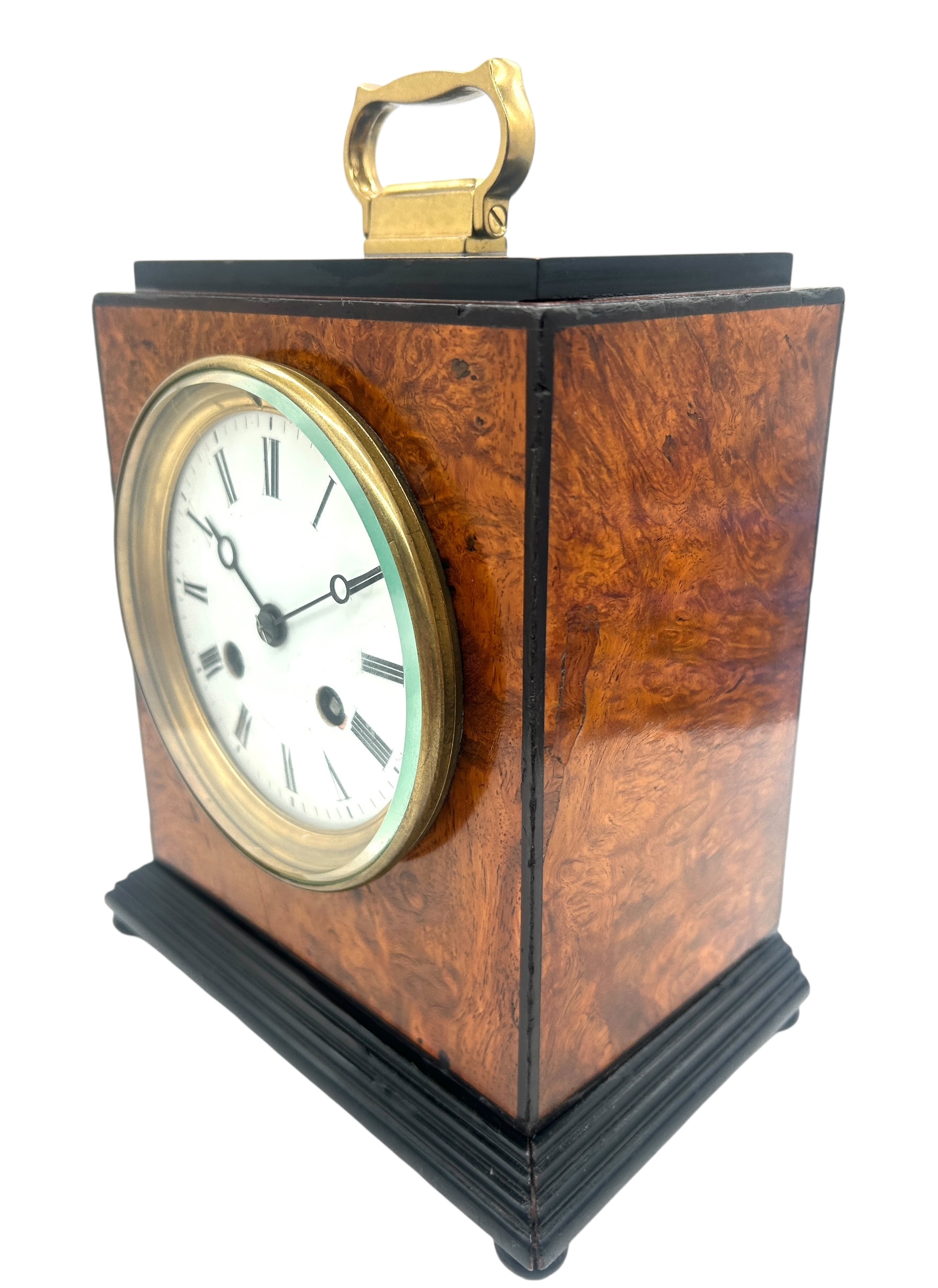 Quality Burr Walnut and Ebony Mantel Clock – Satinwood & MOP inlay - 8-Day Mantle Clock – Circa 1900