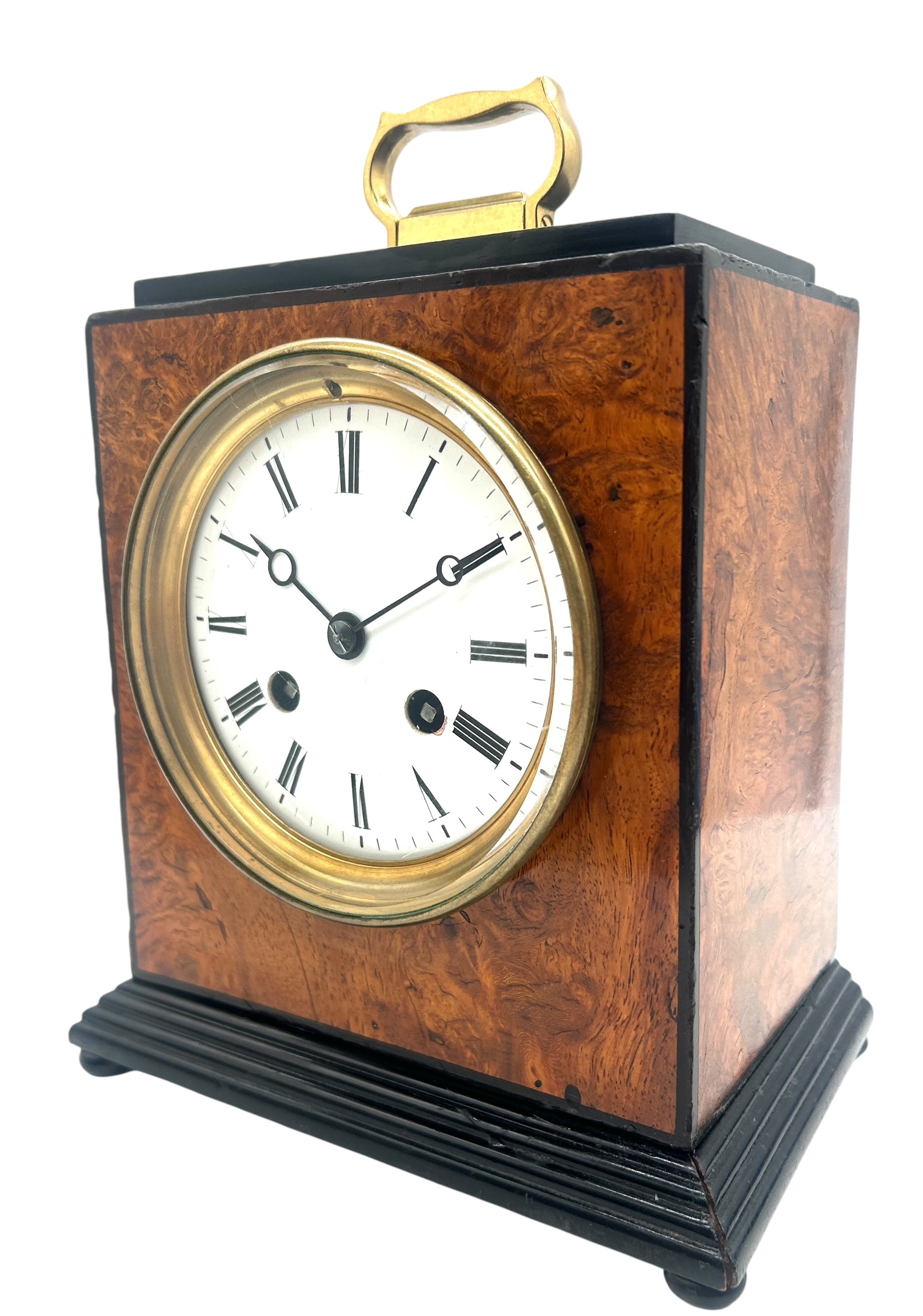 Quality Burr Walnut and Ebony Mantel Clock – Satinwood & MOP inlay - 8-Day Mantle Clock – Circa 1900