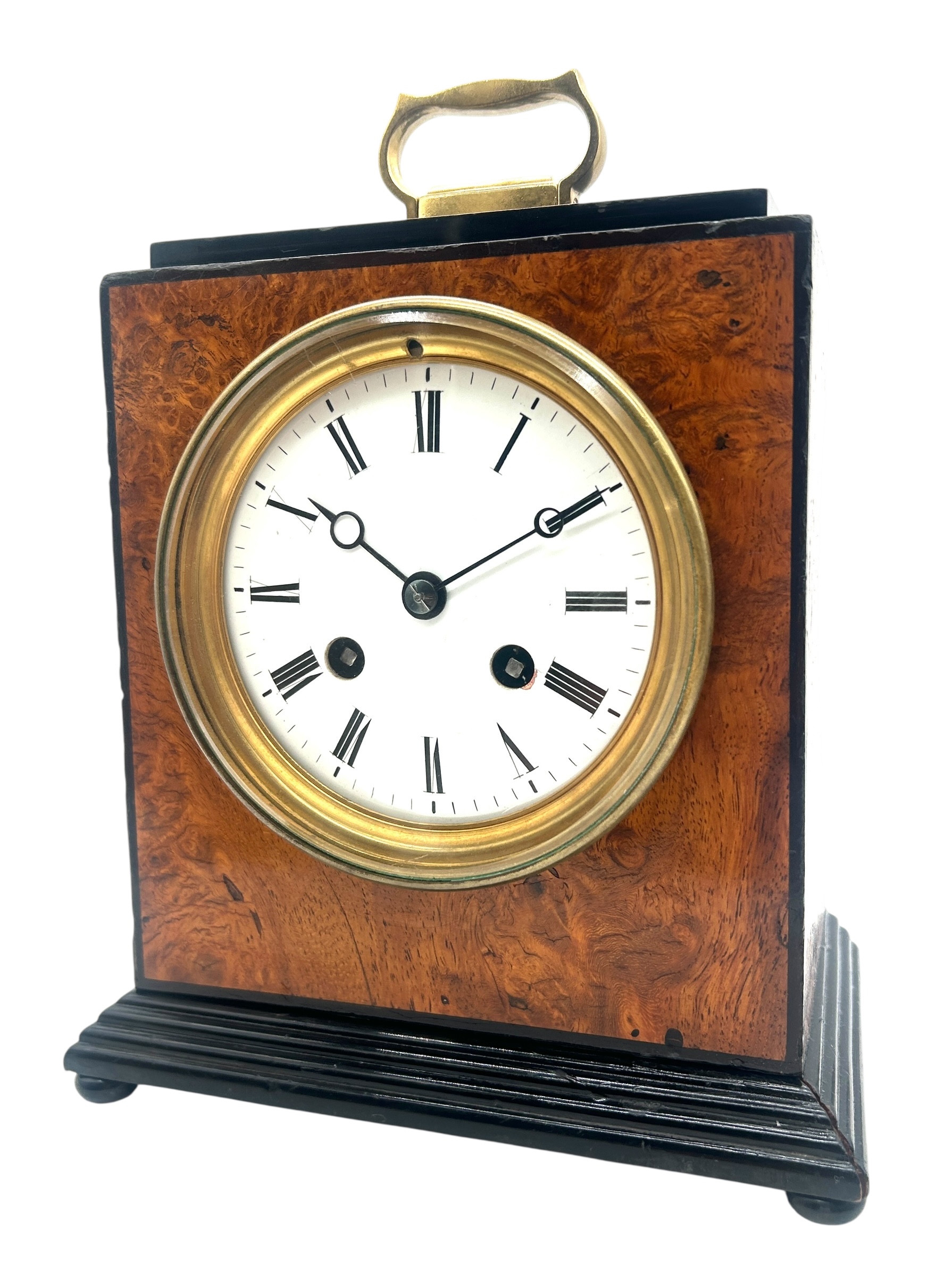 Quality Burr Walnut and Ebony Mantel Clock – Satinwood & MOP inlay - 8-Day Mantle Clock – Circa 1900