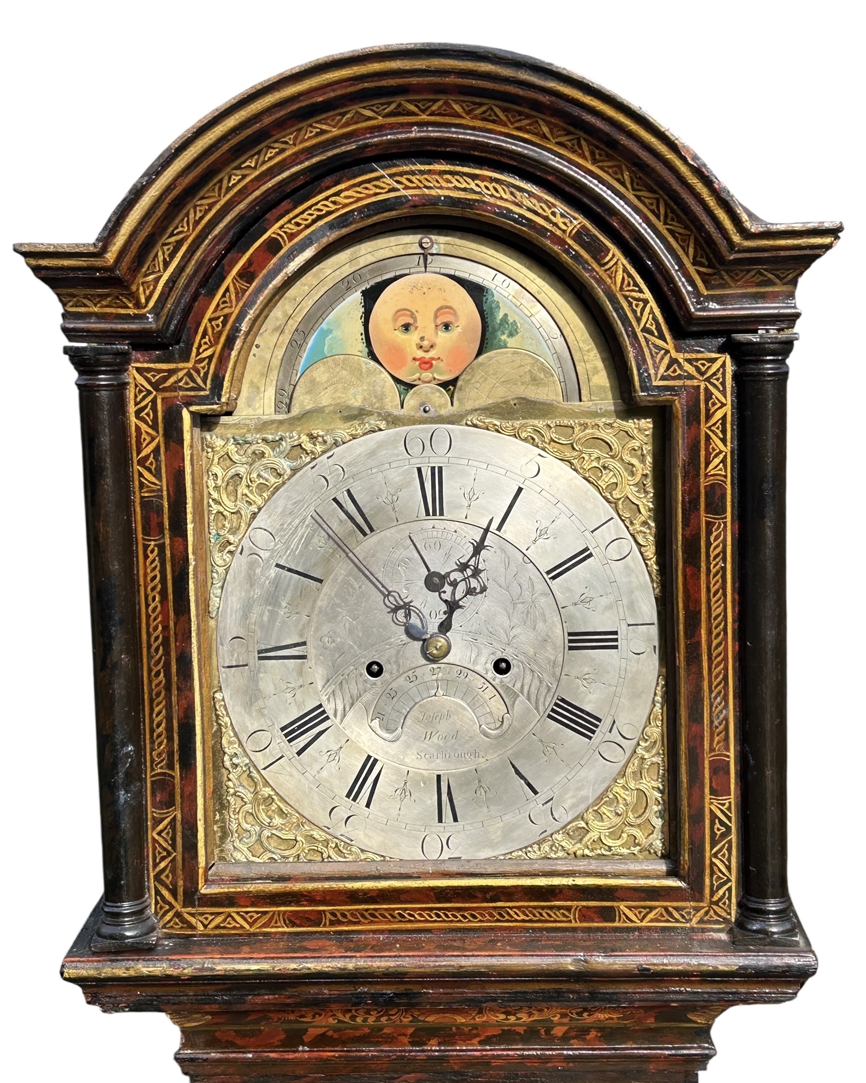Scarlet Red Japanned & Chinoiserie Longcase