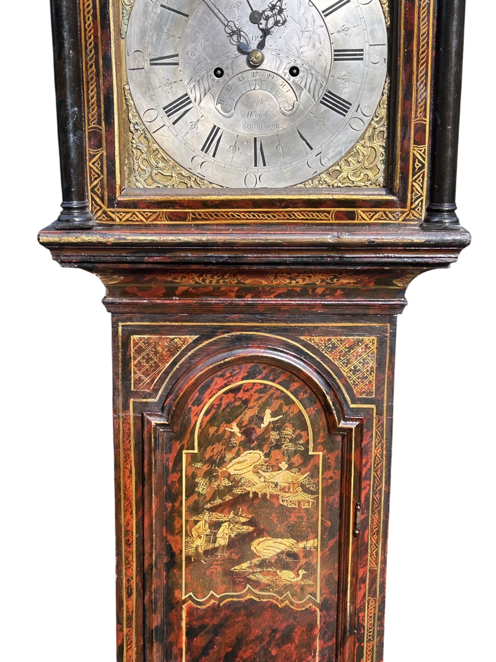 Scarlet Red Japanned & Chinoiserie Longcase