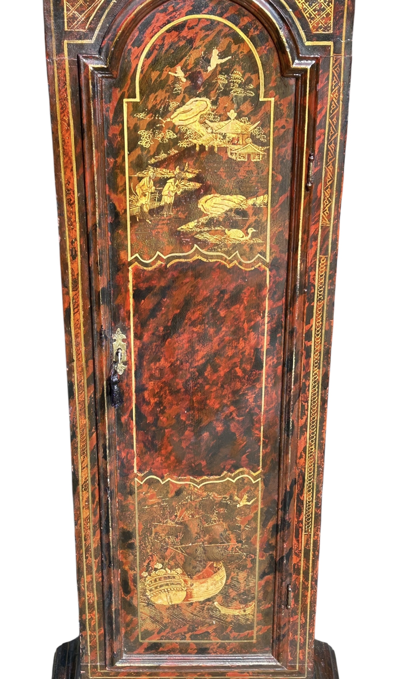 Scarlet Red Japanned & Chinoiserie Longcase