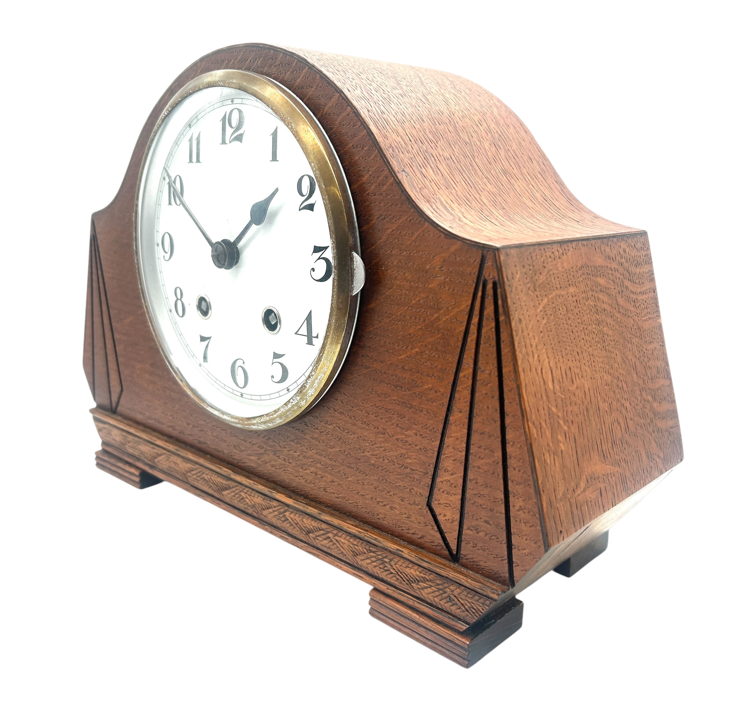 English Light Oak Art Deco Mantle Clock