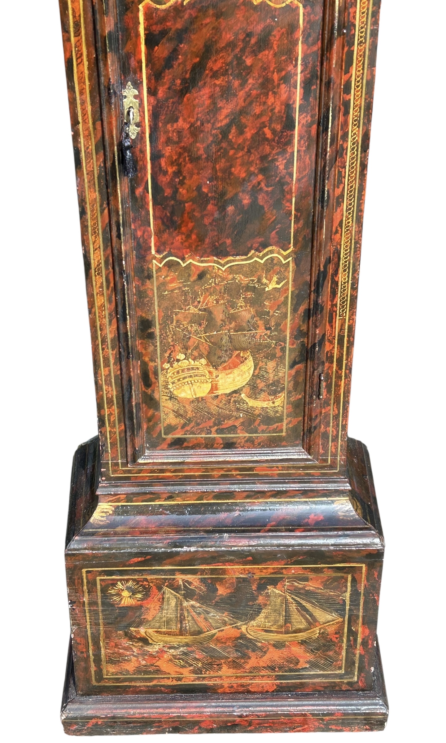 Scarlet Red Japanned & Chinoiserie Longcase
