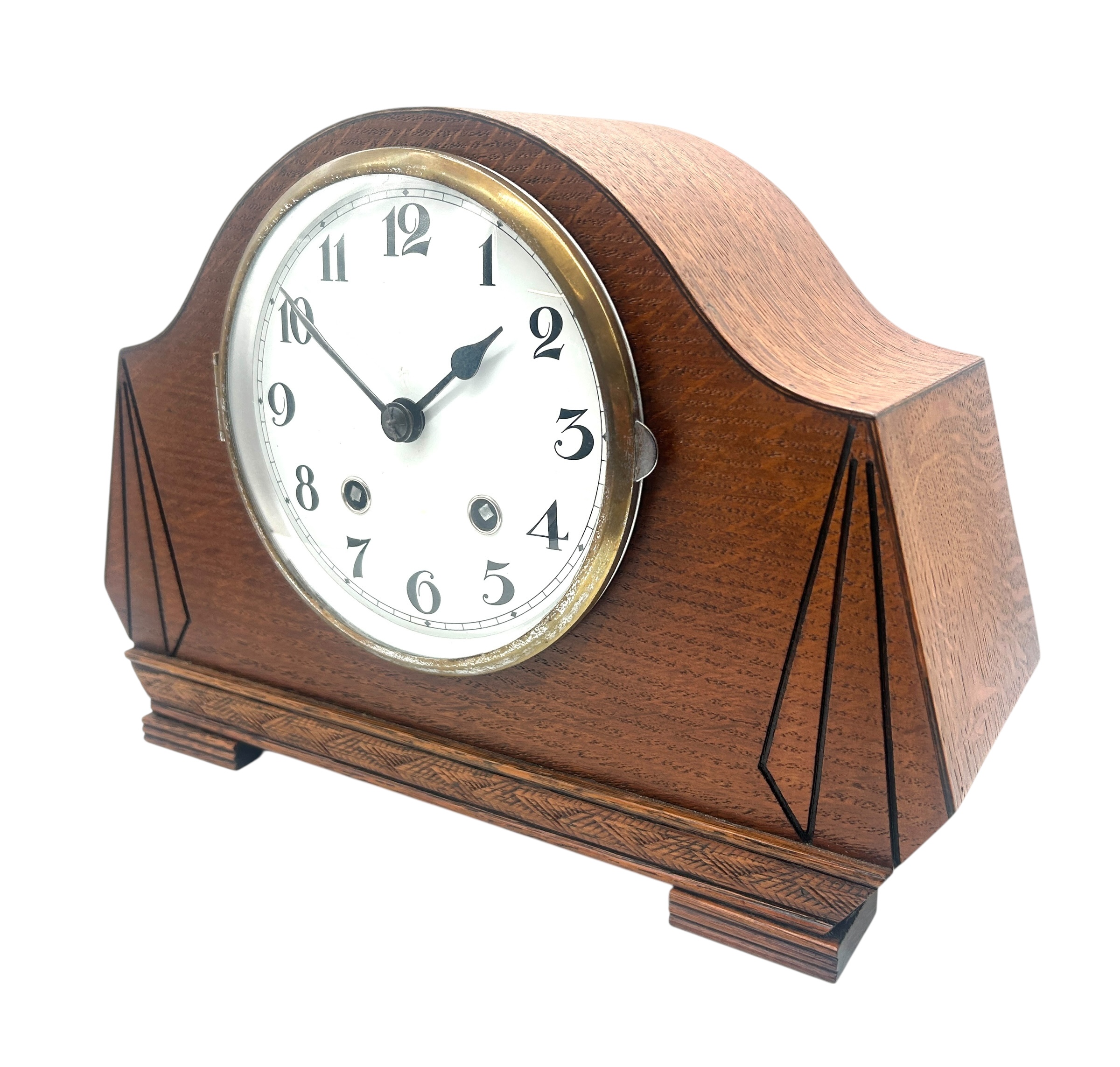 English Light Oak Art Deco Mantle Clock