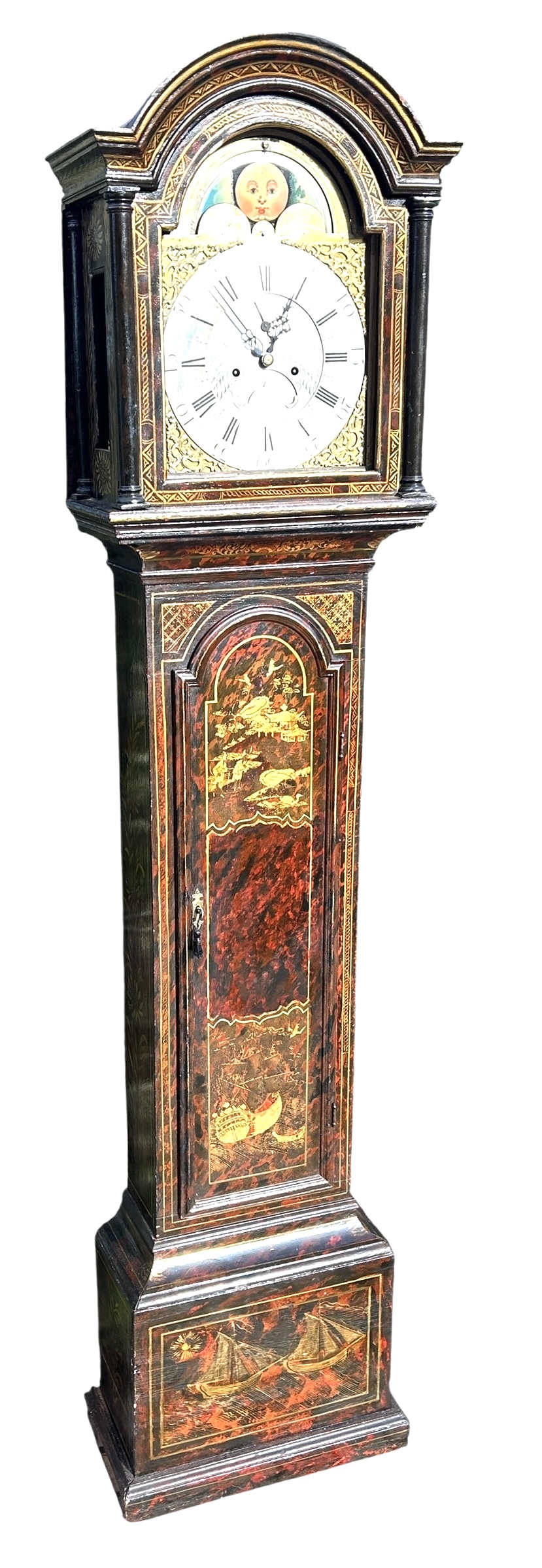 Scarlet Red Japanned & Chinoiserie Longcase