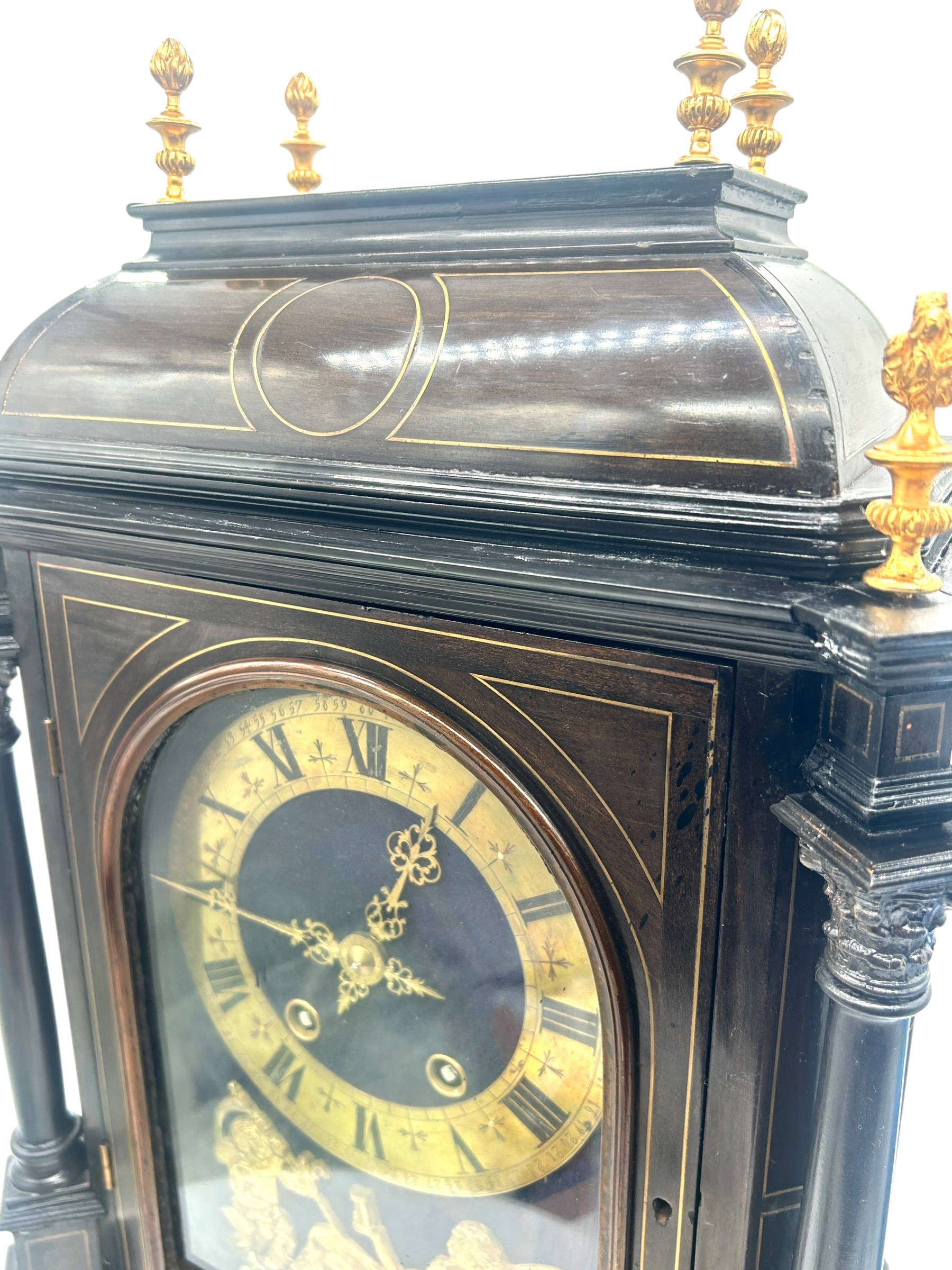 Impressive French Ebony & Brass Stringing Bracket Clock – 8-Day Gong Striking - Image 9