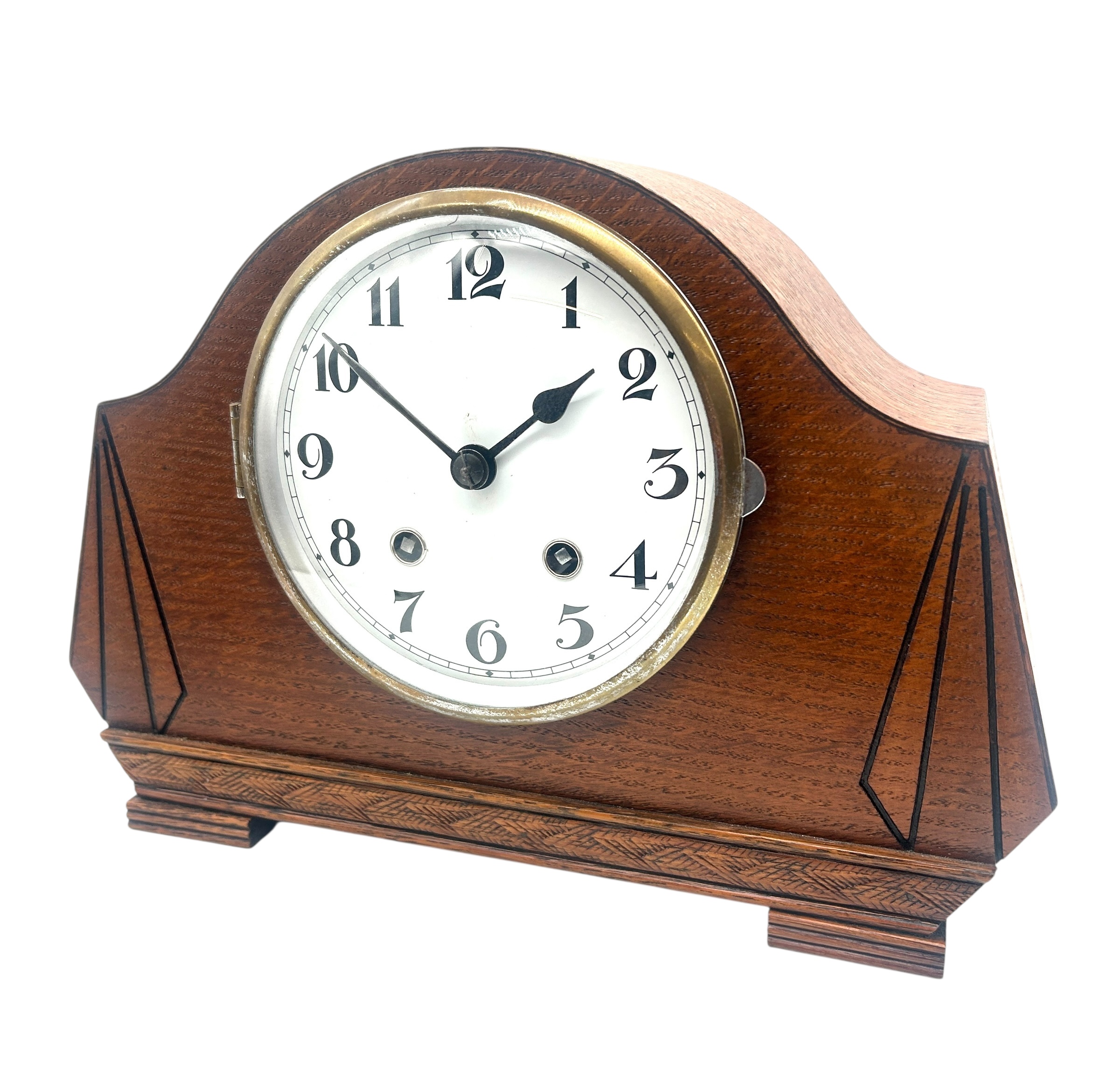 English Light Oak Art Deco Mantle Clock